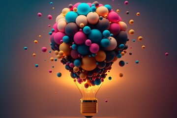 a colorful glowing 3d idea bulb lamp, visualization of brainstorming, bright idea and creative think