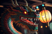 Traditional Chinese Dragon Head And Flashlight , Chinese New Year Art, Computer Generated