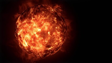 Wall Mural - This is a stock motion graphic that shows the Sun with prominences on a black background with copy space.