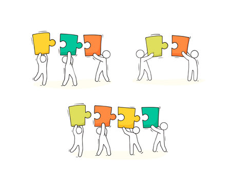 Wall Mural -  - People connect puzzle parts. Teamwork, partnership and cooperation concept.