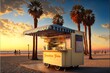 sunset in the city, in the beach with a kiosk 