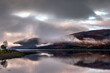 Scotland, Fort William, view of foggy lake and mountains