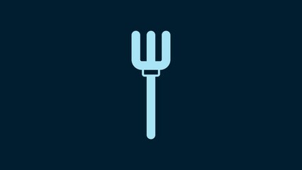 Sticker - White Garden pitchfork icon isolated on blue background. Garden fork sign. Tool for horticulture, agriculture, farming. 4K Video motion graphic animation