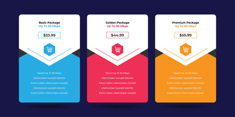 Wall Mural - Pricing table design template for websites, Pricing table design, Hosting table banner