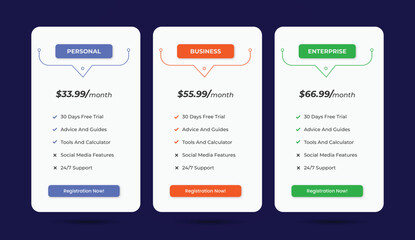 Web pricing table design for business, Pricing table design, Table price comparison, Vector illustration