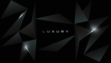 Black Modern Luxury Abstract Award Background. Elegant Rich Dark Template Design. Polygonal Triangle Stone Sharp Edge Materials. Automobile Technology Dynamic Shape Design And Silver Beautiful Artwork