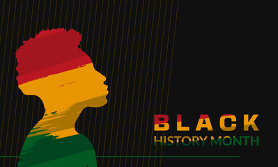 Wall Mural - Black history month banner. Vector illustration of a silhouette of a black woman on a colored background