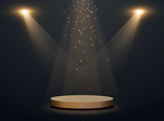 Wall Mural - Spotlights With Stage. Round Podium And Light Rays.