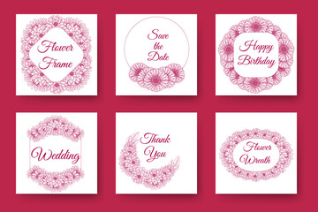 Wall Mural - flowers and floral wreath wedding invitation frame design with elegant viva magenta backgrounds