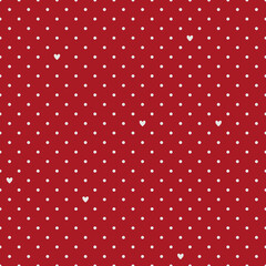 seamless polka dot red pattern with hearts. vector valentines day wedding wrapping love texture