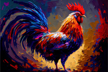 Oil Painting Palette Knife Rooster Ai Art