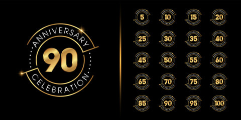 Set of premium anniversary logotype. Golden anniversary celebration emblem design for company profile, leaflet, magazine, brochure, web, banner, invitation or greeting card.