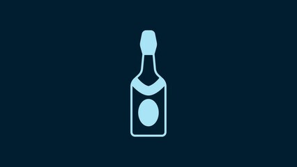 Poster - White Champagne bottle icon isolated on blue background. 4K Video motion graphic animation