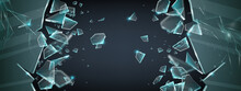 Broken Glass 3D Vector Shatter Explosion Fragments, Sharp Ice Splinters On Transparent Background. Danger Flying Crystal Piece, Destroy Windshield Smithereens Concept. Broken Glass Realistic Clipart