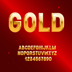 Wall Mural - Golden alphabet. 3d Metallic font. Shiny letters and numbers.