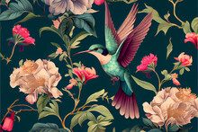 Chinoiserie Hummingbird Pattern Ai Art
