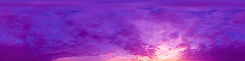 Wall Mural - panorama of a dark blue sunset sky with golden cumulus clouds. seamless hdr 360 panorama in spherica