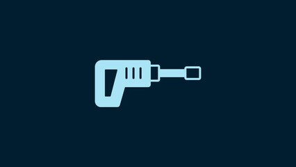 Poster - White Electric rotary hammer drill machine icon isolated on blue background. Working tool for construction, finishing, repair work. 4K Video motion graphic animation