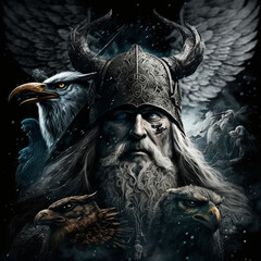 Poster - Odin, the Scandinavian mythological god. Created with Generative AI technology.