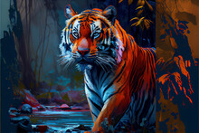 Oil Painting Of A Tiger Done With A Palette Knife Ai Art