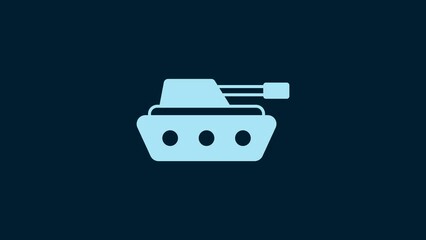 Wall Mural - White Military tank icon isolated on blue background. 4K Video motion graphic animation