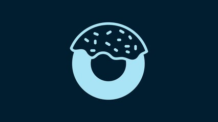 Wall Mural - White Donut with sweet glaze icon isolated on blue background. 4K Video motion graphic animation