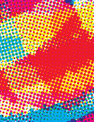 Wall Mural - Artistic halftone pattern with red, blue and yellow dots. Vertical background