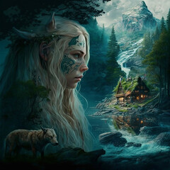 Wall Mural - An elf princess. Alfheim is the land of the elves in Norse mythology. Alfheimr is the home of the light elves. Created with Generative AI technology.