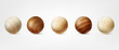 © ssstocker - Realistic wooden balls. 3d samples wood ball, brown sphere variety globe woodwork model macro circle rough texture, wooden-toys glossy spheres clipart, tidy vector illustration