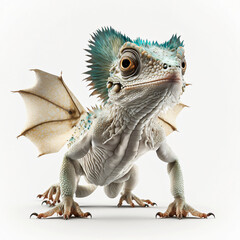 Sticker - Cute white baby dragon with turquoise eyes. Designed using generative ai