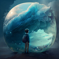 Wall Mural - little boy dreaming about his future. designed using generative ai