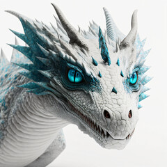 Sticker - White gigantic dragon with turqoise eyes. Designed using generative ai