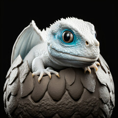 Sticker - Cute white baby dragon with turquoise eyes. Designed using generative ai