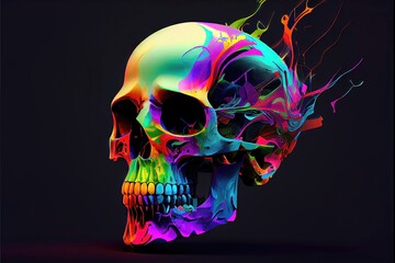 Wall Mural - Colorful Rainbow Skull - Colorful polychromatic electricity in a broad spectrum for autism spectrum and LGBTQIA representation. Generative AI splattered with color