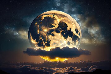 Wall Mural - Full moon in the night sky - a large and detailed moon created with generative AI to depict nature in all its majesty