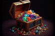 An overflowing treasure chest filled with gems -- antique-looking treasure chest with ornate, intricate details. Overflowing with riches. Generative AI with 3D shading