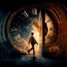 Time Travel. Jump Into The Time Portal In Hours. High Quality Illustration