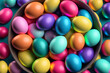 © Luc.Pro - Easter painted eggs, Happy easter, top down view table, 3D illustration digital generative ai design art style