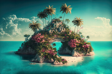 Sticker - Fantasy landscape exotic island on the sea. AI