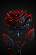 Red Black Rose Abstract Flower On Dark Background, Red Light, Valentines, Mothers Day, Anniversary Concept, Illustration Digital Generative Ai Design Art Style