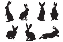 Illustration Of Rabbit Set . Black And White,vector Graphic