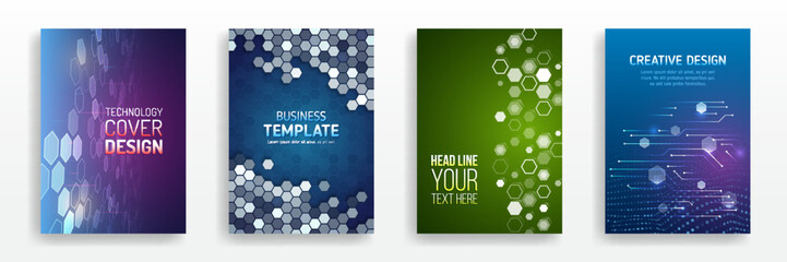 brochure, flyer, book, annual report. blue hi-tech vector illustrations for business presentations. 