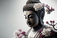 Portrait Of Buddha With Cherry Blossoms. Designed Using Generative Ai