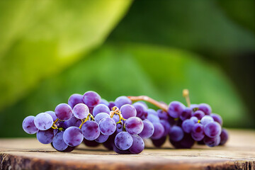 Wall Mural - dark grapes lie on a wooden table, generative AI