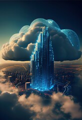 Fototapete - Smart city cloud computing concept. AI