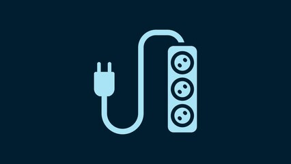 Wall Mural - White Electric extension cord icon isolated on blue background. Power plug socket. 4K Video motion graphic animation