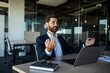 © Prostock-studio - Relaxed middle aged businessman meditating at workplace in office, sitting at desk with closed eyes, free space
