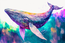 Humpback Whale Watercolor Painting. Generative AI