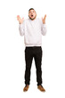 © Asier - Full body adult latin man cut out isolated screaming to the sky, looking up, frustrated.