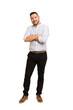 © Asier - Full body adult latin man cut out isolated who feels confident, crossing arms with determination.